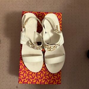 Tory Burch white leather wedge sandals